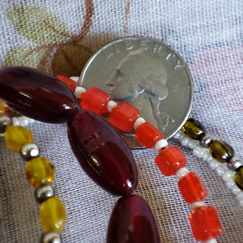 Oversized White Seed Bead Topaz Garnet Color Orange Beaded Memory Wire Bracelet